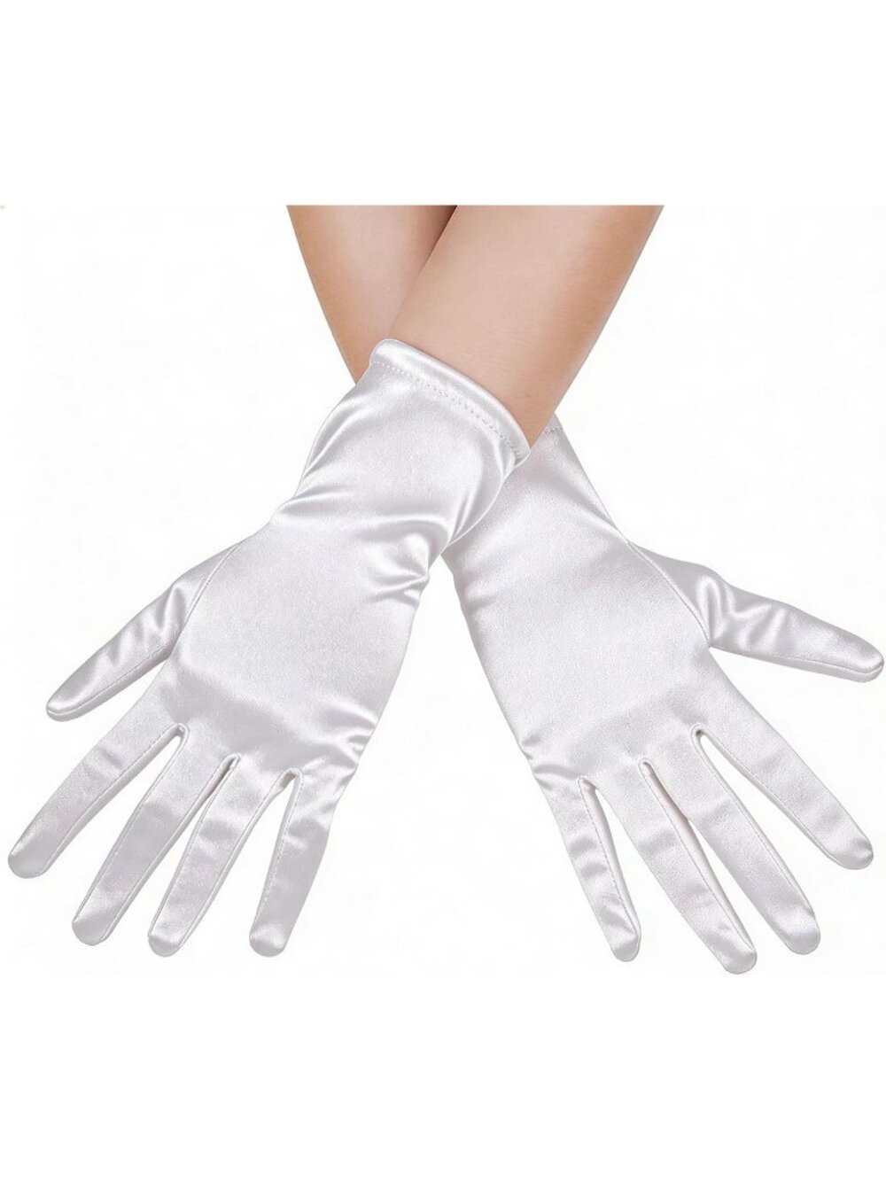 Women's white Short Satin Wrist Length 1920s Halloween Cosplay Opera Gloves